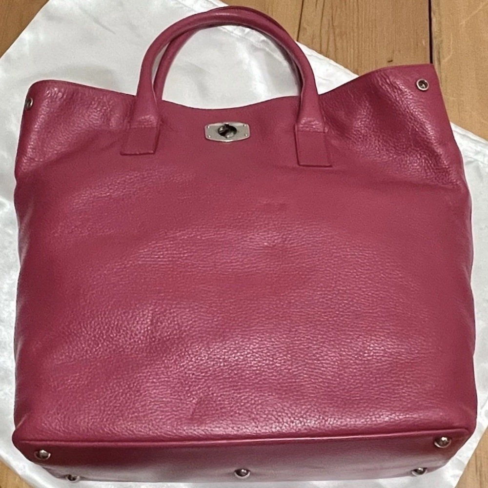 FURLA Appaloosa Bag - Raspberry/Dark Pink Pebbled Leather Large Tote Purse - Picture 11 of 16